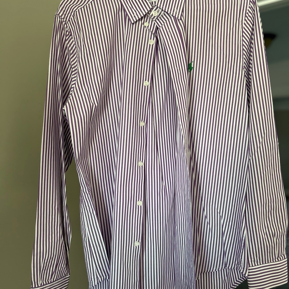 Polo by Ralph Lauren Purple and White Striped Dress Shirt